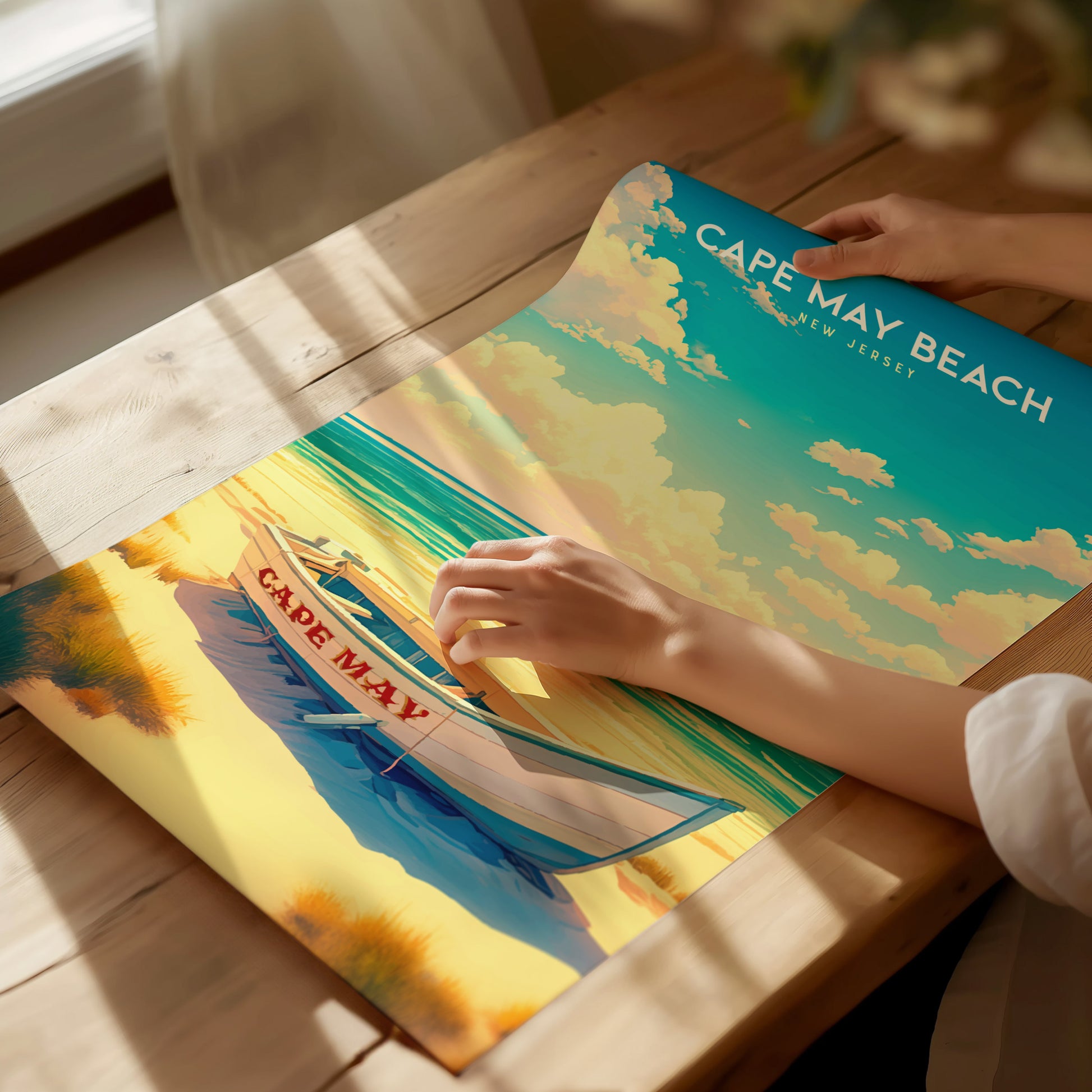 Cape May Beach, New Jersey Poster | Victorian Shore & Sunset Coastal Beach Decor — giclée print detail on matte paper