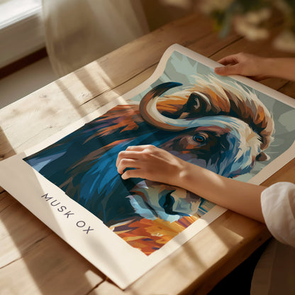Musk Ox, Ovibos moschatus Poster | Arctic Tundra Wildlife Wall Art — giclée print detail on matte paper