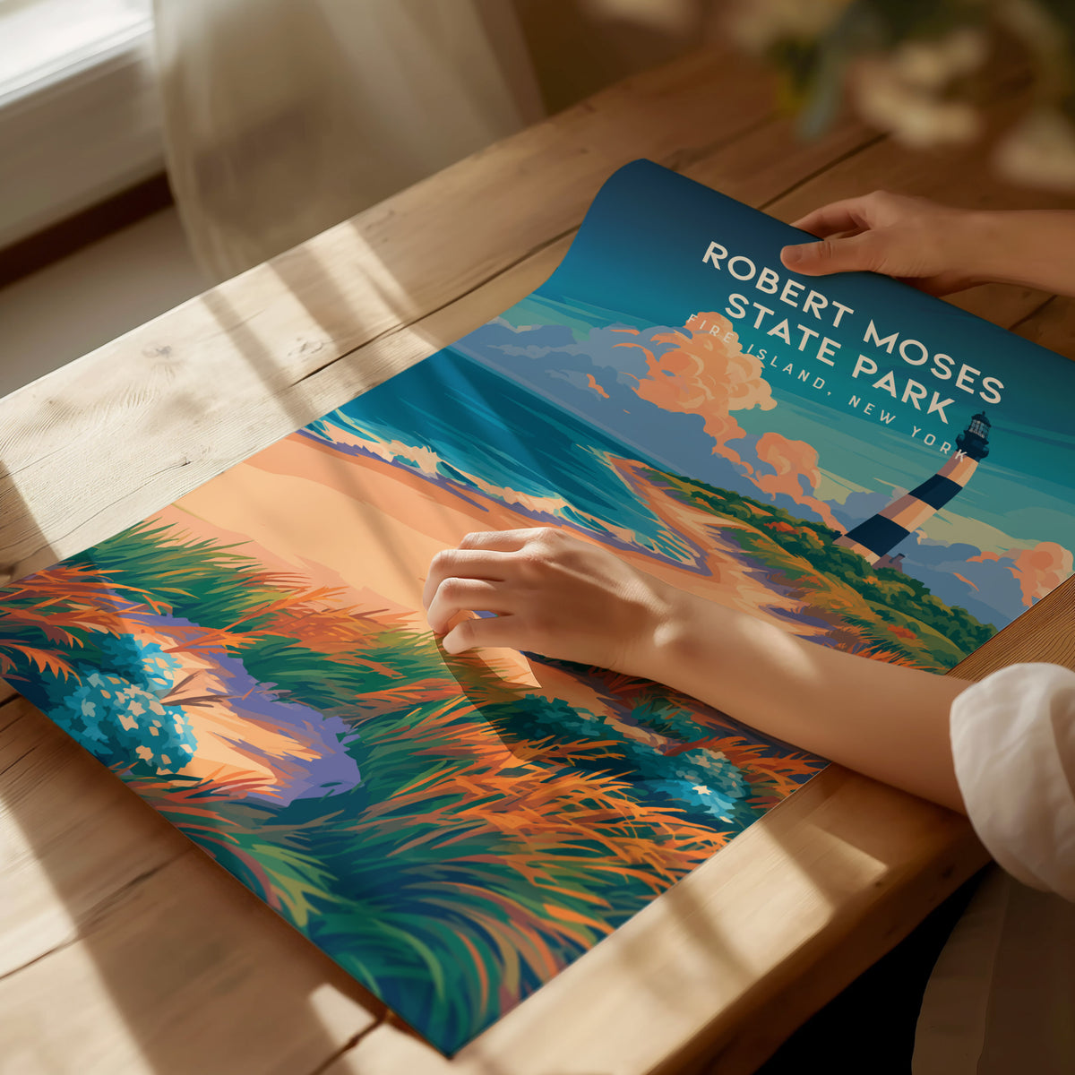 Robert Moses State Park, Fire Island, New York Poster | Coastal Beach Decor Wall Art — giclée print detail on matte paper