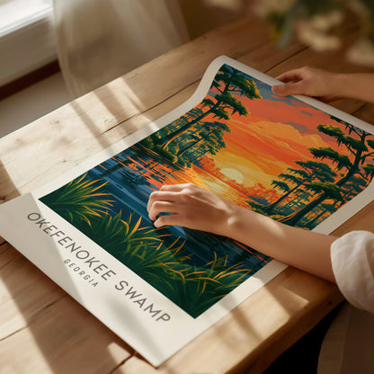 Okefenokee Swamp Matte Border Poster | Georgia Vacation Wall Art Framed or Unframed — giclée print detail on matte paper