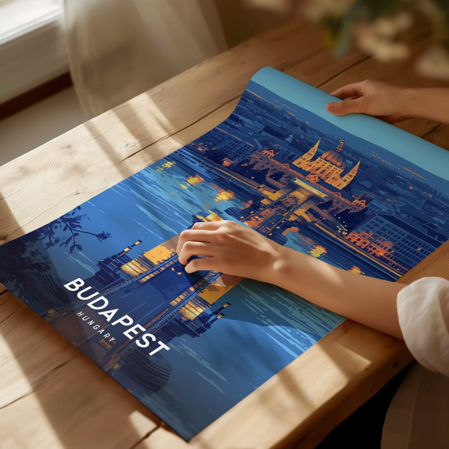 Budapest Chain Bridge Poster | Hungary Travel Print Wall Art | Framed or Unframed