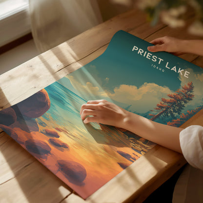 Priest Lake, Idaho Poster | Mountain Lake Retreat Framed or Unframed Wall Art — giclée print detail on matte paper