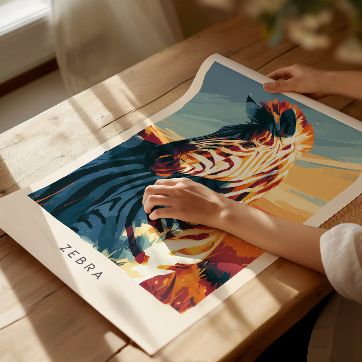 Zebra, Africa Poster | Bold Stripes on the Savanna Wall Art — giclée print detail on matte paper
