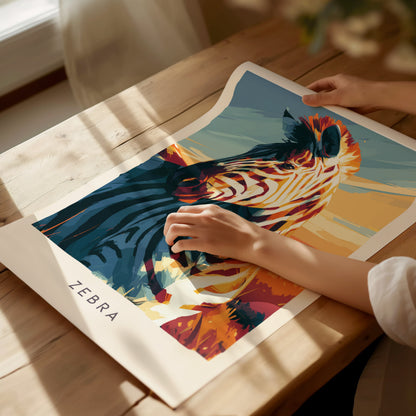 Zebra, Africa Poster | Bold Stripes on the Savanna Wall Art — giclée print detail on matte paper