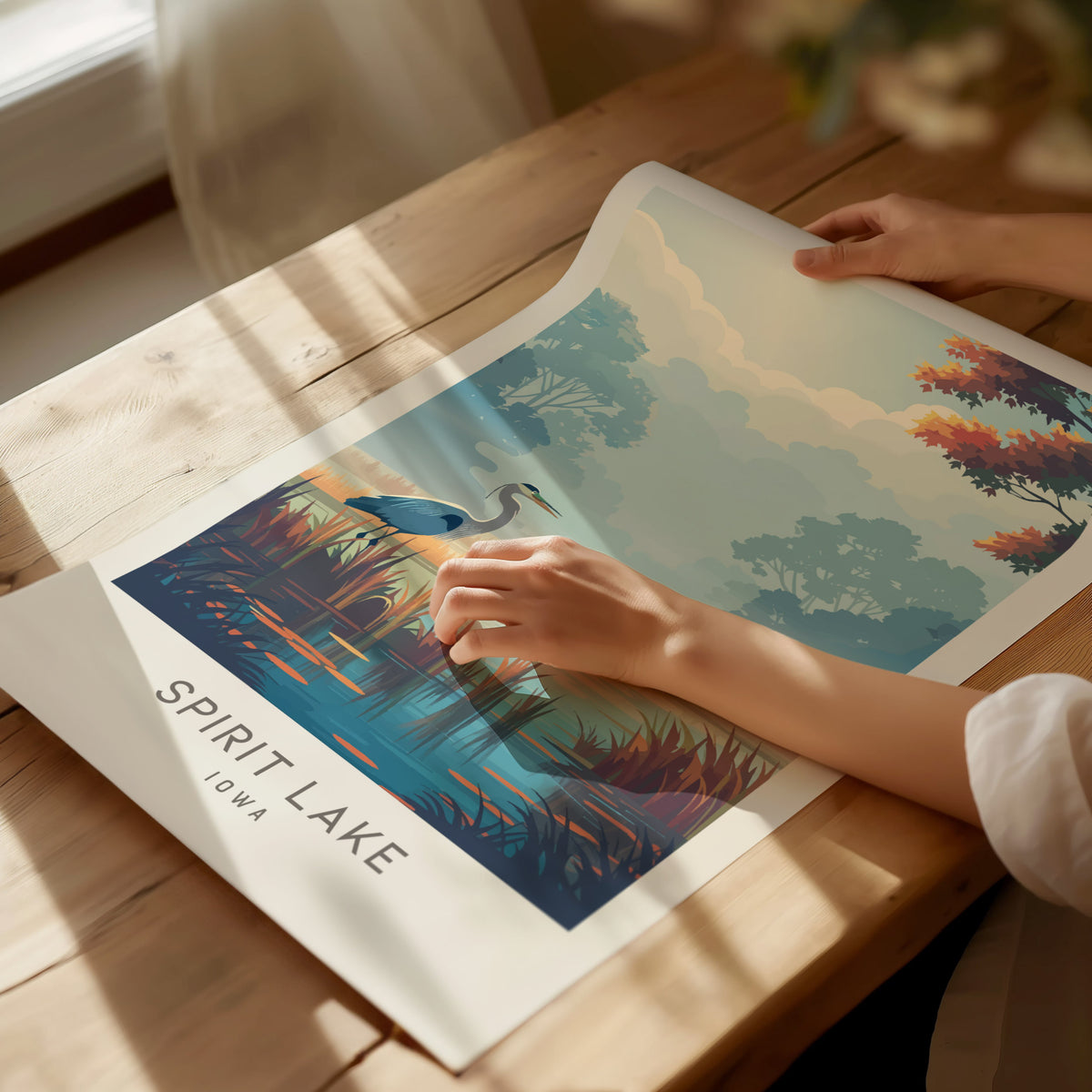 Spirit Lake Matte Border Poster | Iowa Travel Wall Art — giclée print detail on matte paper
