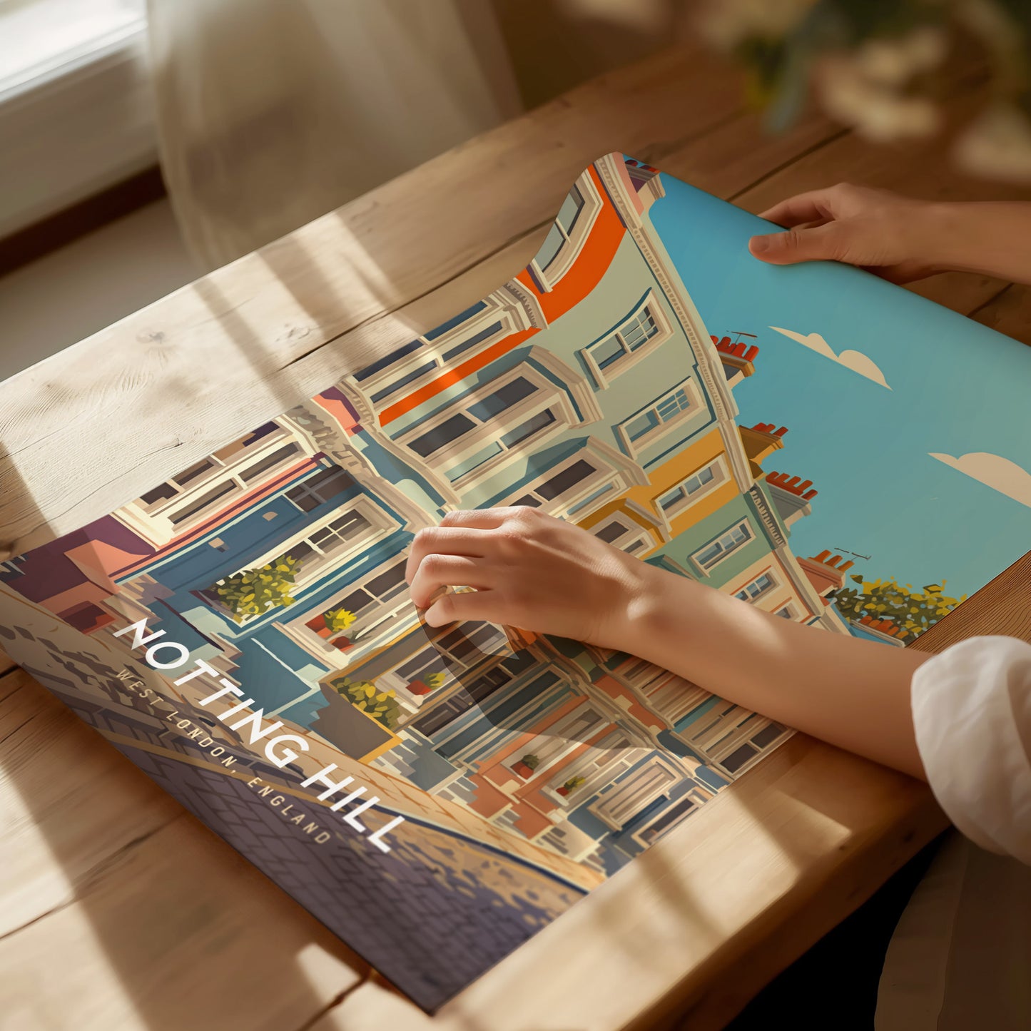 Notting Hill London Poster | Pastel Townhouses Portobello Road Wall Art Print