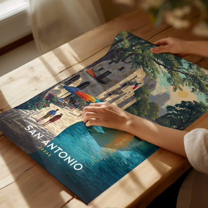 San Antonio River Walk, Texas Poster | Vibrant Waterway Destination Print Wall Art — giclée print detail on matte paper