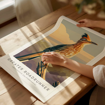 Greater Roadrunner Poster | Desert Bird & Cactus Southwest Wall Art — giclée print detail on matte paper