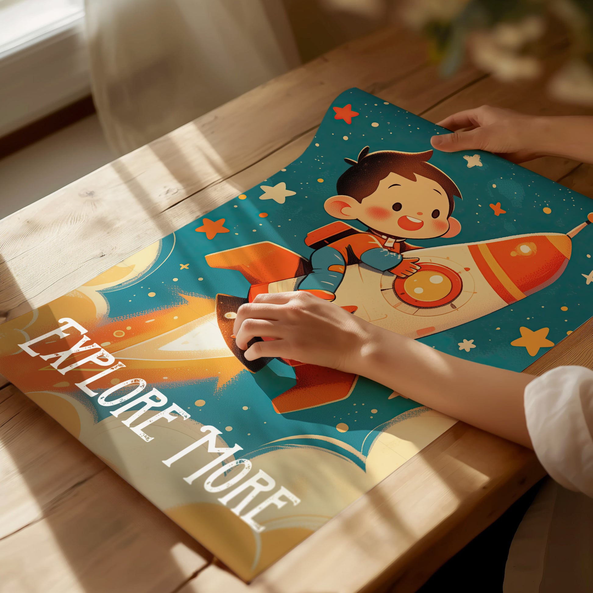 Explore More Poster | Kids Room Astronaut Space Theme Wall Art | Framed or Unframed