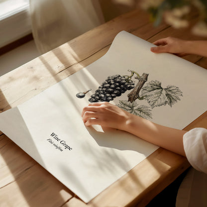 Wine Grape Poster | Vintage Vitis vinifera Botanical Illustration Wall Art — giclée print detail on matte paper