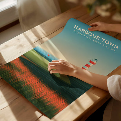 Harbour Town Golf Links, Hilton Head, South Carolina Poster | Iconic Lighthouse & Fairway Wall Art — giclée print detail on m