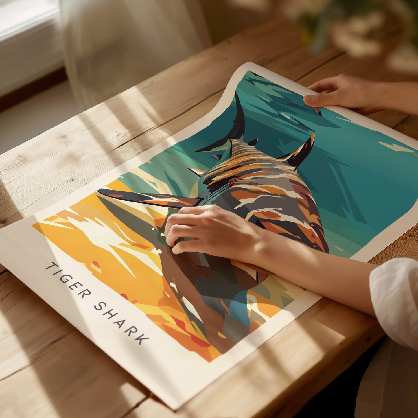 Tiger Shark, Galeocerdo cuvier Poster | Oceanic Predator Wildlife Wall Art — giclée print detail on matte paper