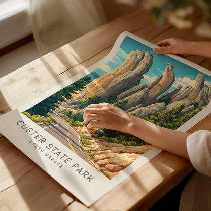 Custer State Park Matte Border Poster | South Dakota Travel Gift Vacation Wall Art — giclée print detail on matte paper