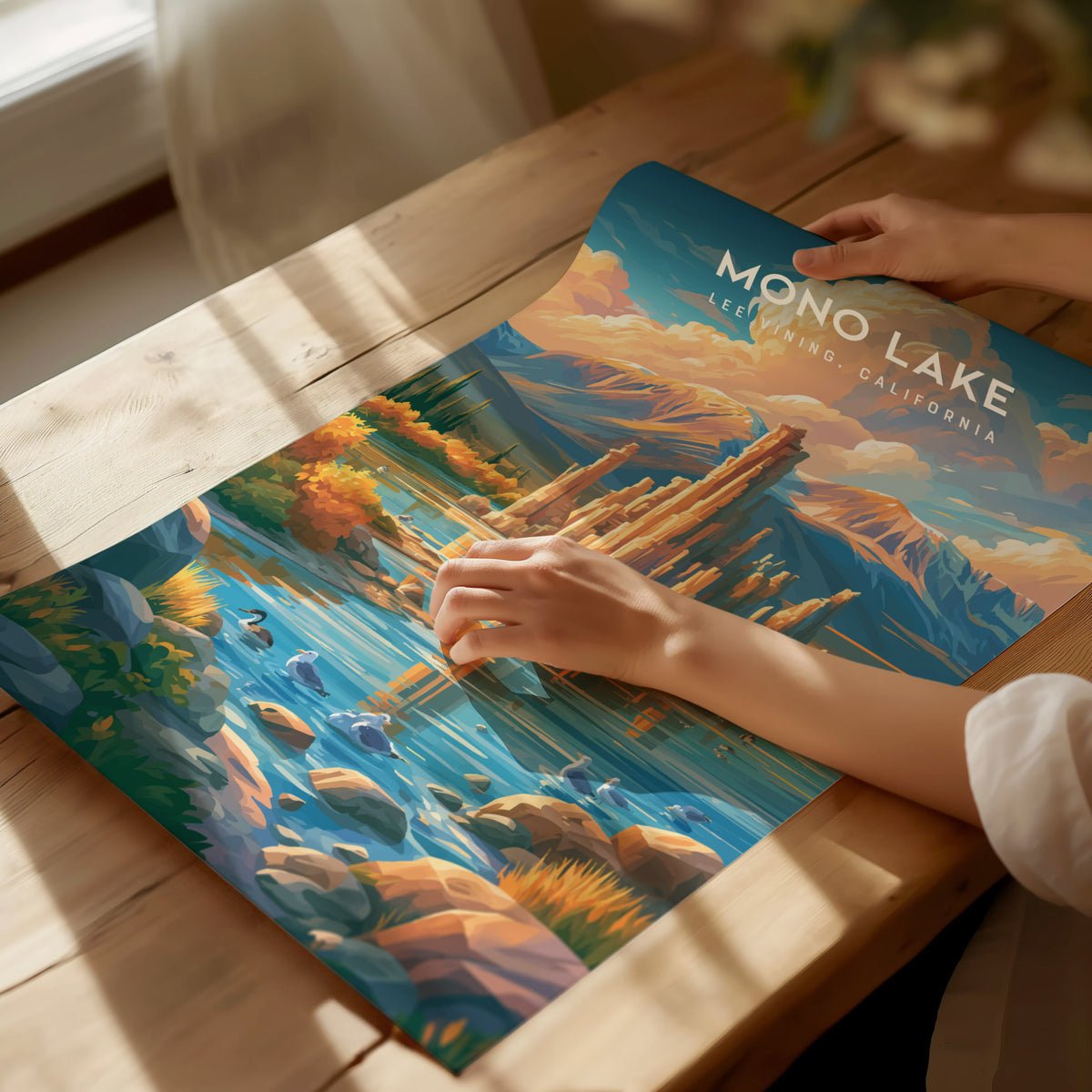 Mono Lake, Lee Vining, California Poster | Tufa Towers & Desert Lake Destination Print — giclée print detail on matte paper