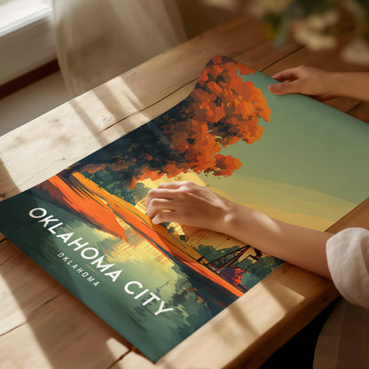 Oklahoma City, Oklahoma Poster | Bold Skyline & Prairie Charm Wall Art — giclée print detail on matte paper