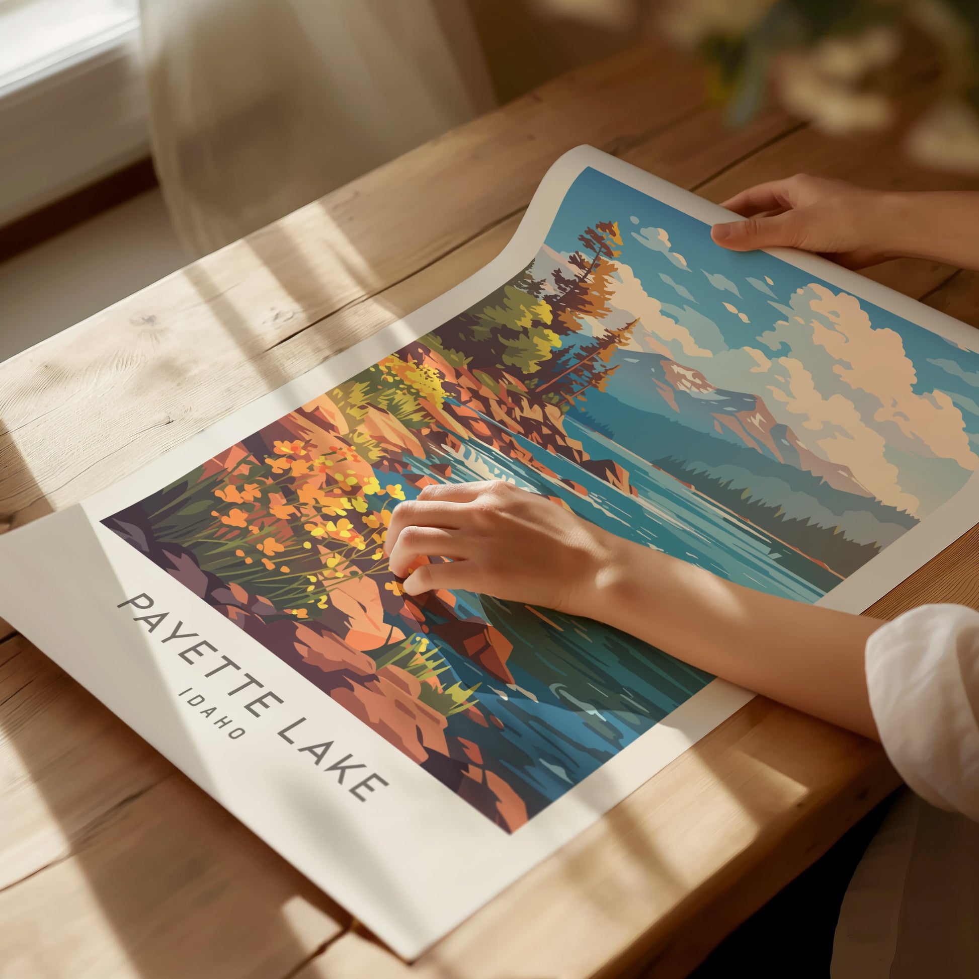 Payette Lake Matte Border Poster | Idaho Travel Wall Art — giclée print detail on matte paper