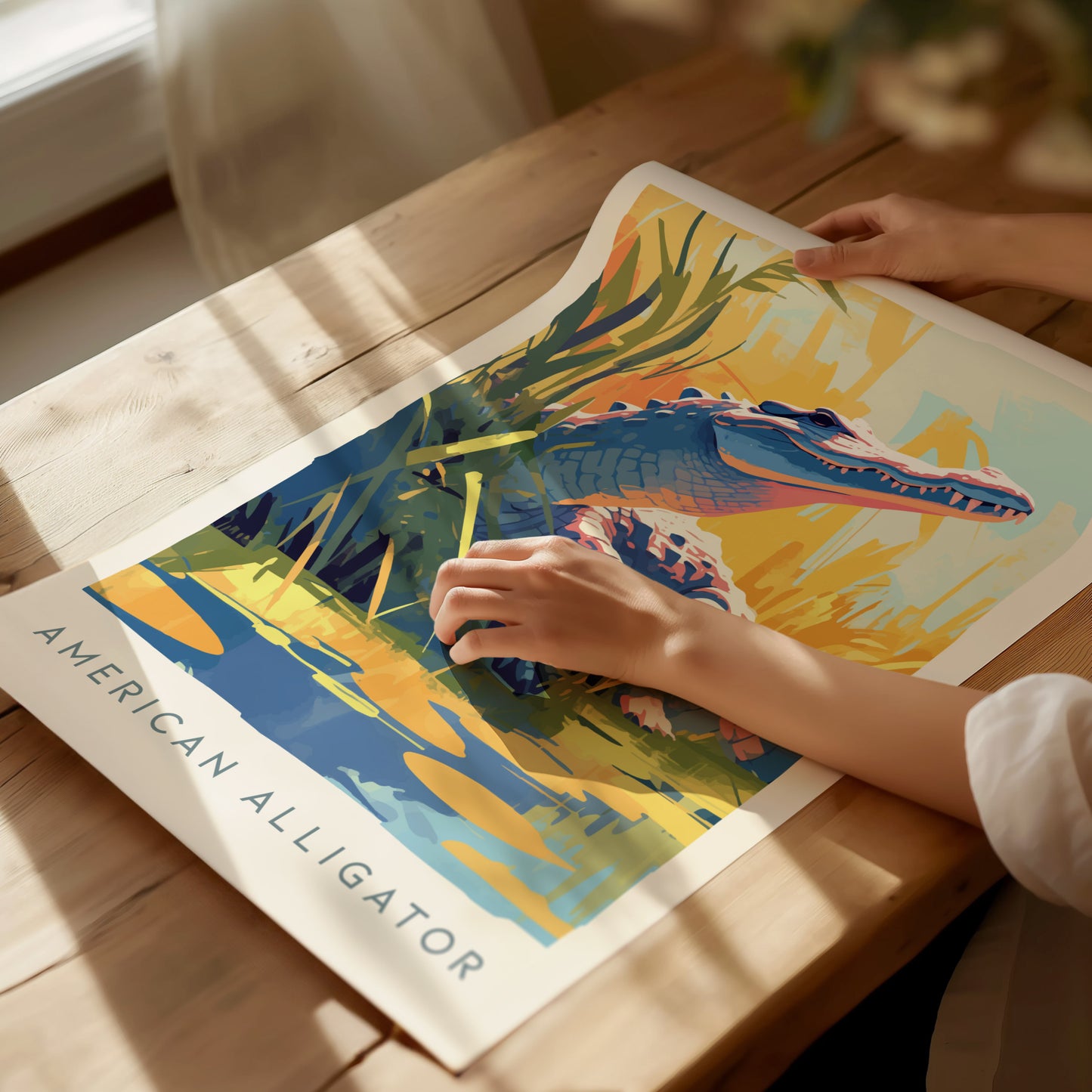 American Alligator Poster | Florida Wildlife Modern Art | Lake House Decor | Framed or Unframed