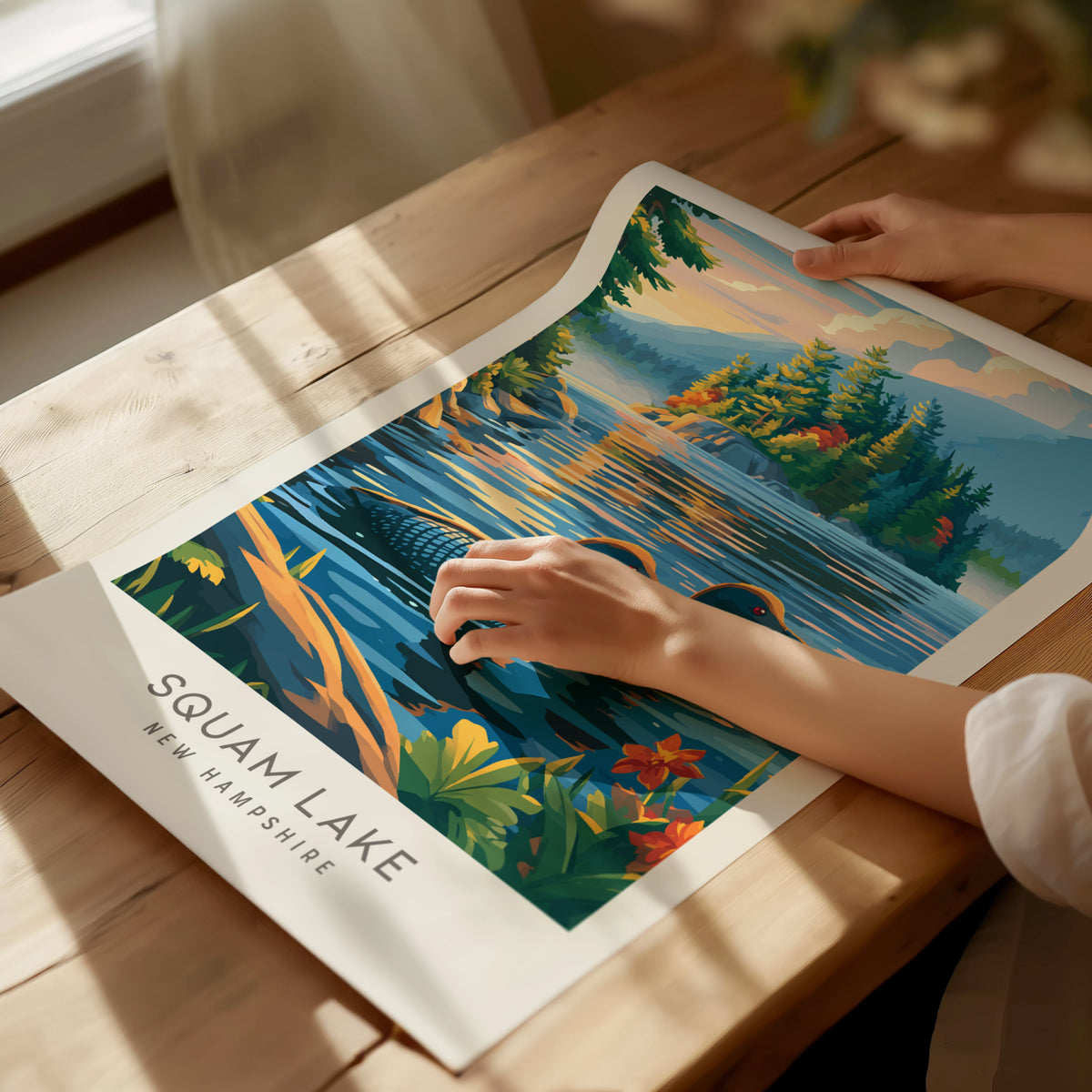 Squam Lake Matte Border Poster | New Hampshire Vacation Wall Art — giclée print detail on matte paper