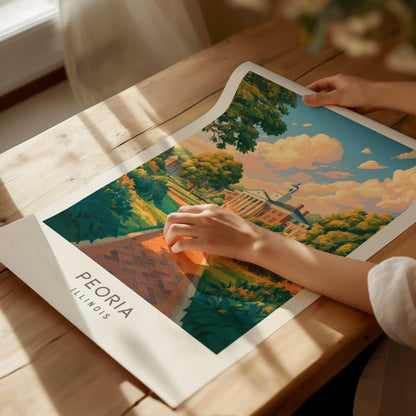 Peoria Matte Border Poster | Illinois Destination Print Travel Wall Art — giclée print detail on matte paper