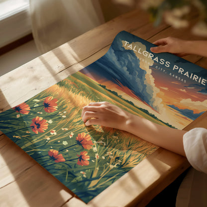 Tallgrass Prairie, Strong City, Kansas Poster | Golden Plains Travel Wall Art — giclée print detail on matte paper