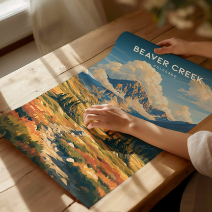 Beaver Creek, Colorado Poster | Alpine Village & Ski Mountain Wall Art — giclée print detail on matte paper