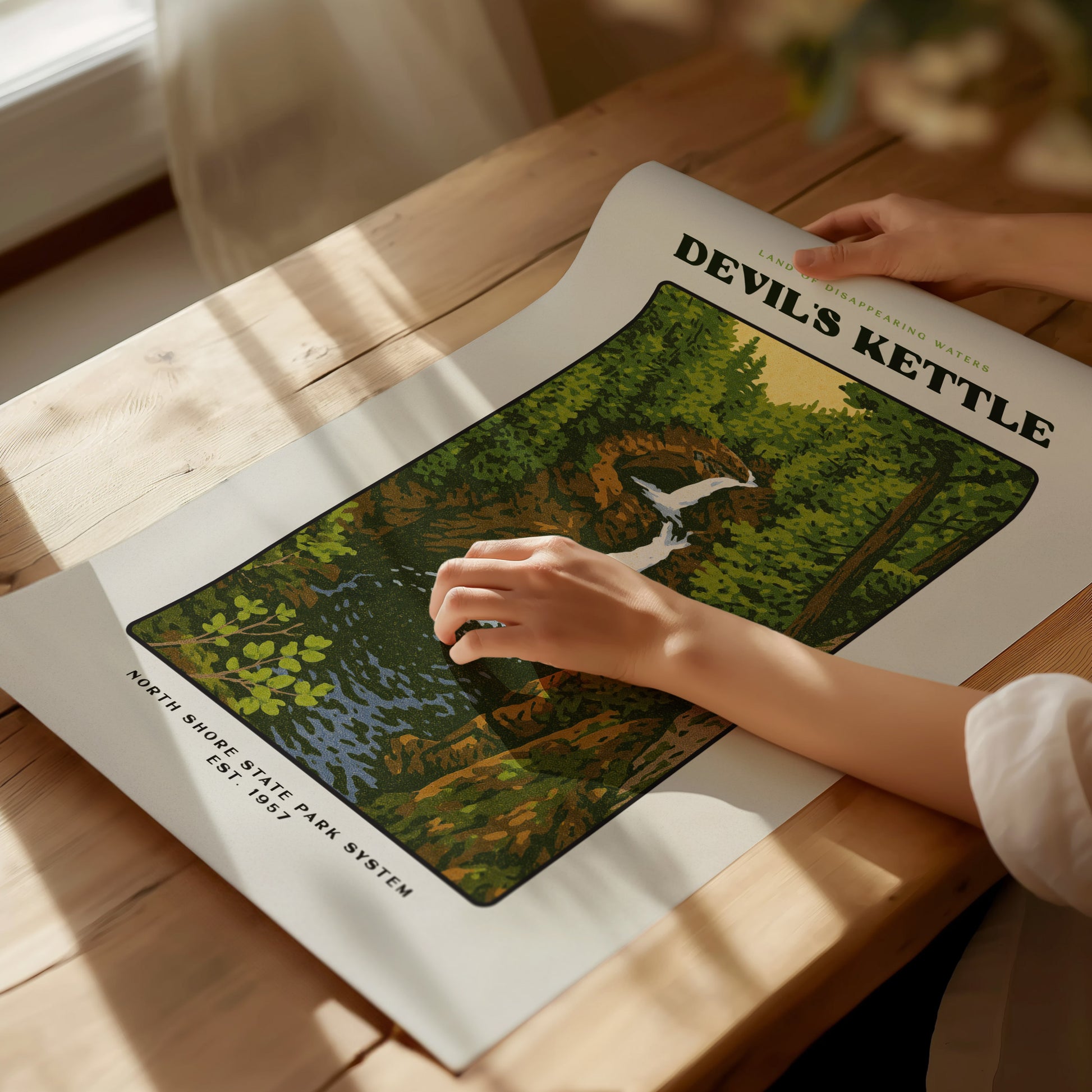 Devils Kettle Block Print | Minnesota Vintage Travel Poster Wall Art | Framed or Unframed