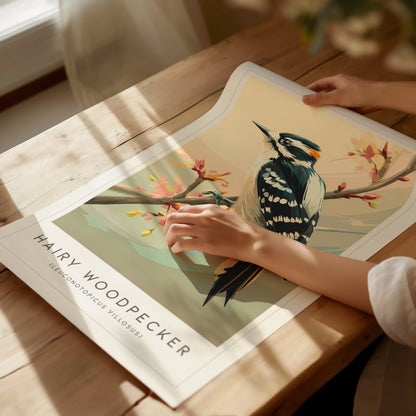 Hairy Woodpecker Poster | Bold Forest Bird Illustration Wall Art — giclée print detail on matte paper