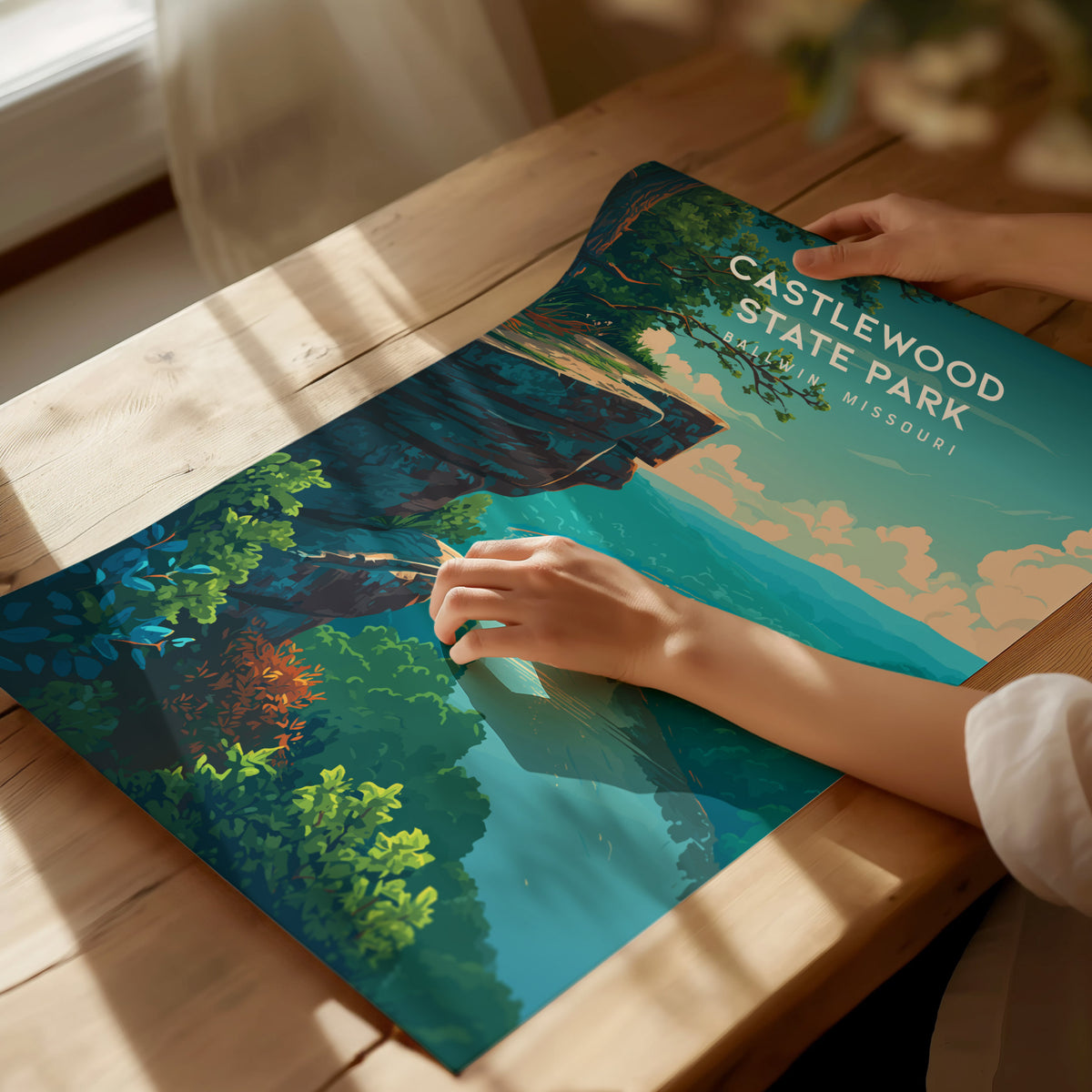 Castlewood State Park, Ballwin, Missouri Poster | River Bluffs & Forest Trail Wall Art — giclée print detail on matte paper