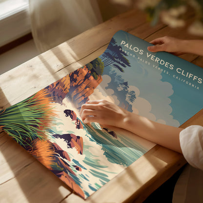 Palos Verdes Cliffs, California Poster | Dramatic Coastal Bluffs Wall Art — giclée print detail on matte paper