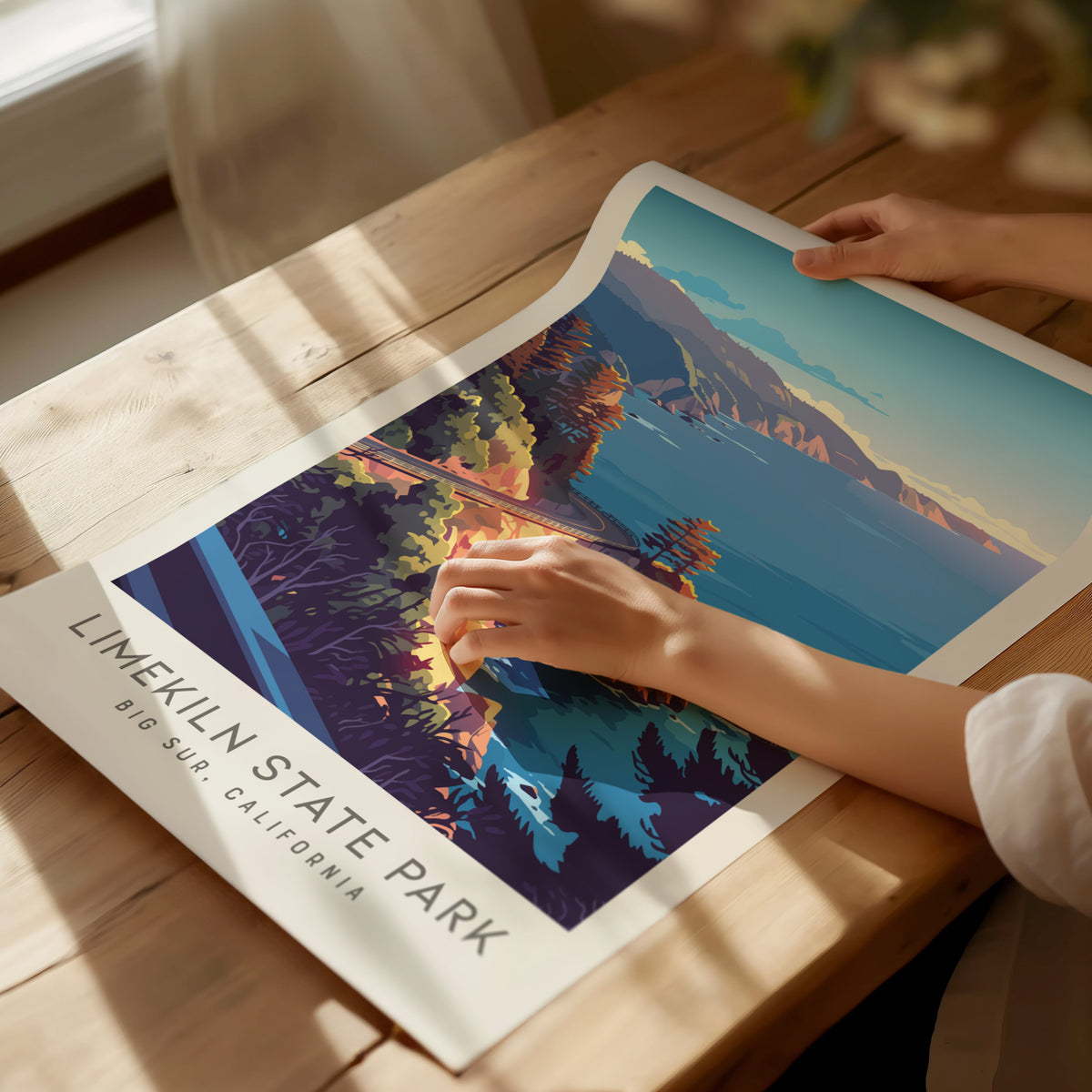 Limekiln State Park Matte Border Poster | Big Sur, California Travel Wall Art — giclée print detail on matte paper