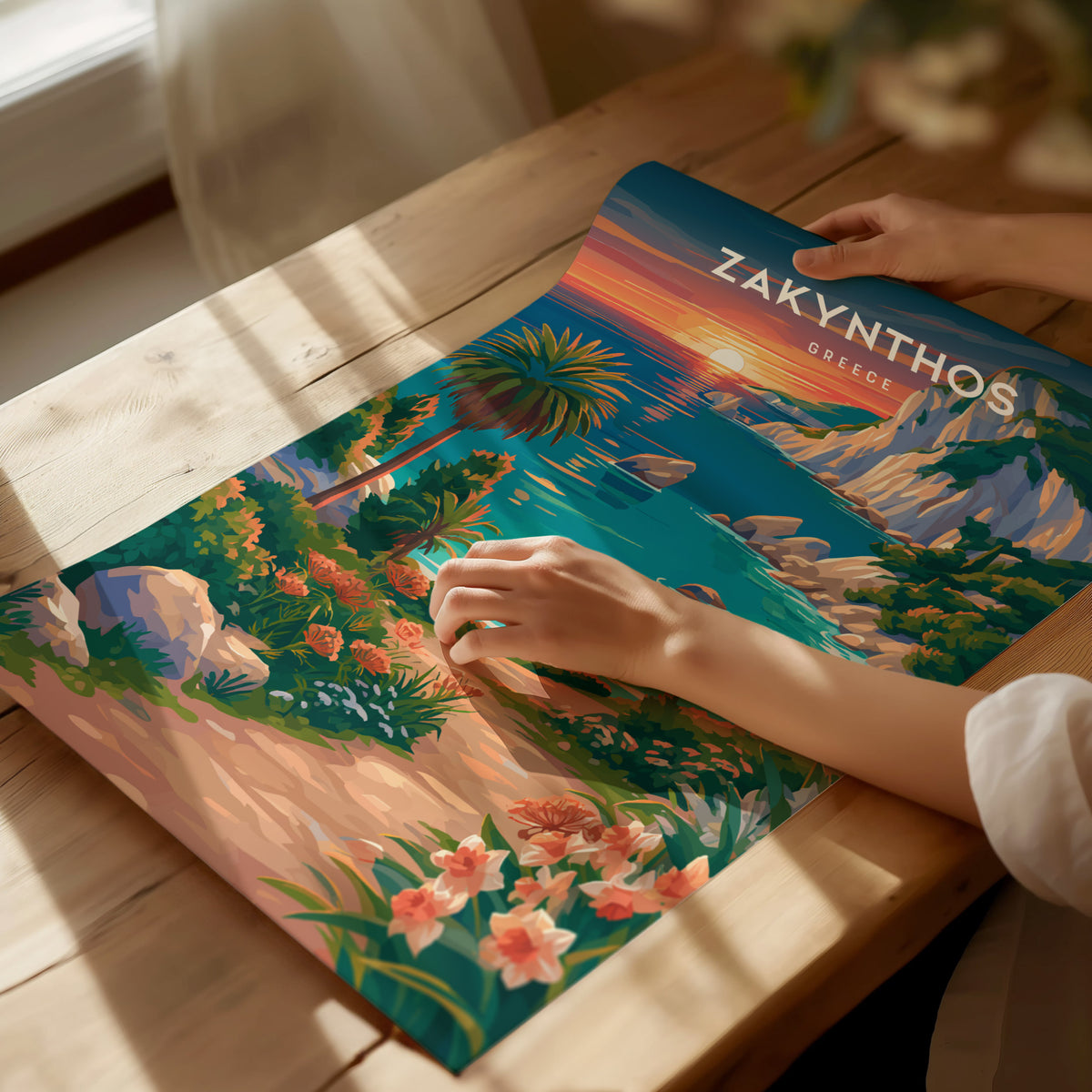 Zakynthos, Greece Poster | Turquoise Shipwreck Cove Destination Print Wall Art — giclée print detail on matte paper