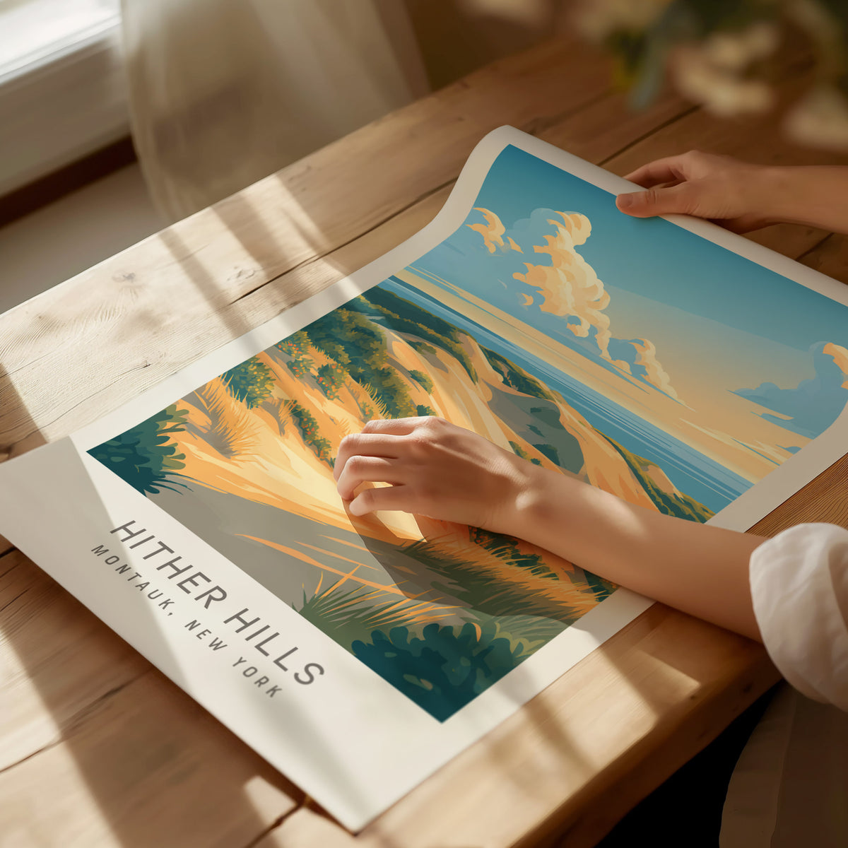 Hither Hills Matte Border Poster | Montauk, New York Travel Wall Art — giclée print detail on matte paper