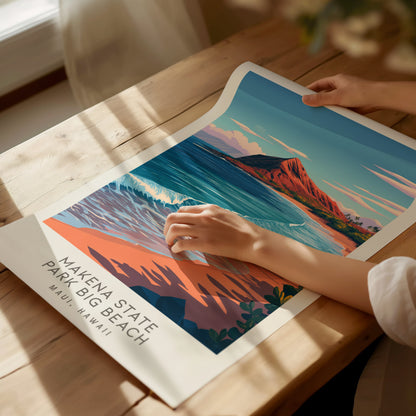 Makena State Park Big Beach Matte Border Poster | Maui, Hawaii Destination Print Travel Wall Art — giclée print detail on mat