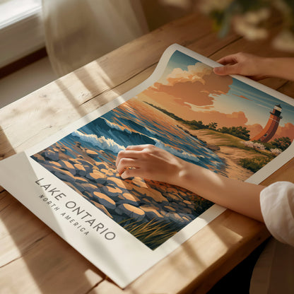 Lake Ontario Matte Border Poster | North America Travel Wall Art — giclée print detail on matte paper