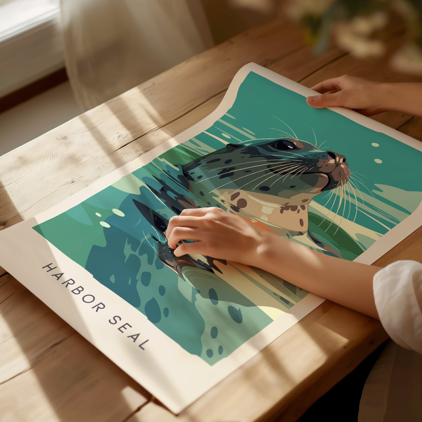 Harbor Seal, Phoca vitulina Poster | Coastal Wildlife Wall Art — giclée print detail on matte paper