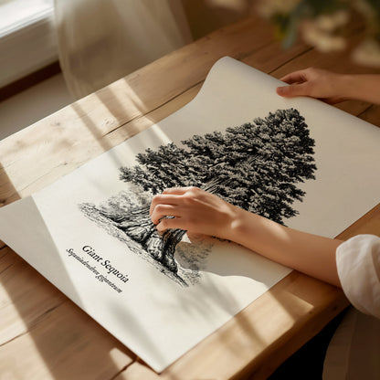 Giant Sequoia Poster | Vintage Sequoiadendron Giganteum Botanical Illustration Wall Art — giclée print detail on matte paper