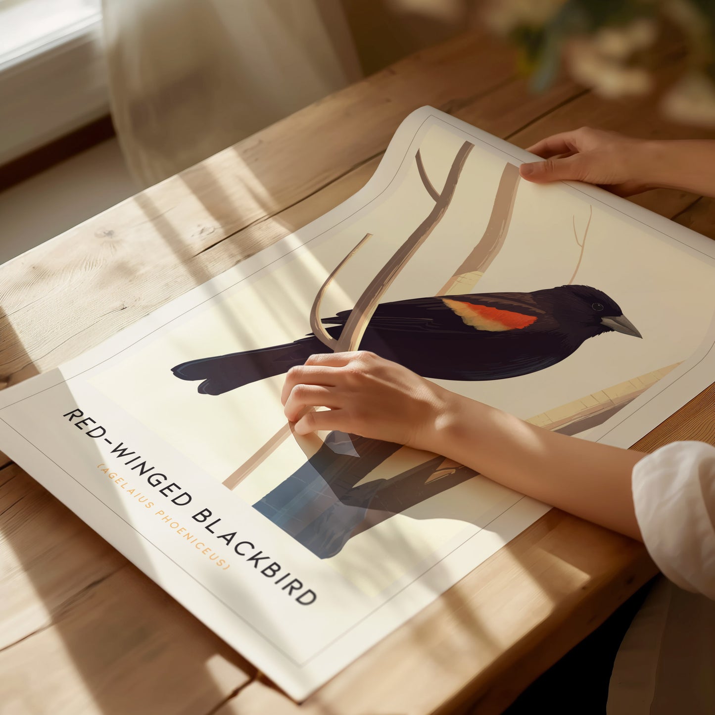 Red-Winged Blackbird Poster | Bird Art Print | Minimalist Nature Gift