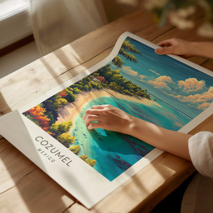 Cozumel Matte Border Poster | Mexico Coastal Beach Decor Vacation Wall Art — giclée print detail on matte paper