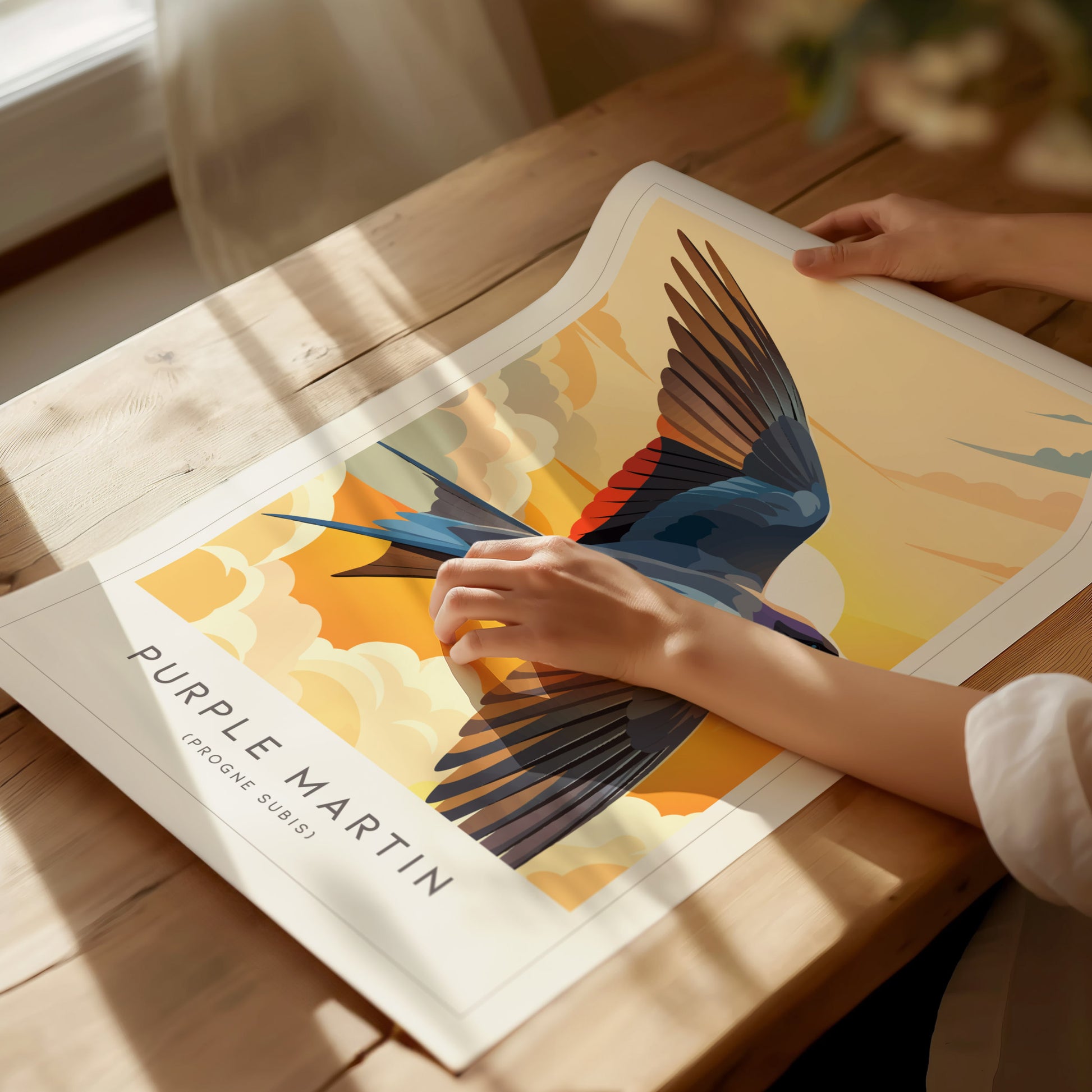 Purple Martin Poster | Graceful Songbird in Golden Light Wall Art — giclée print detail on matte paper