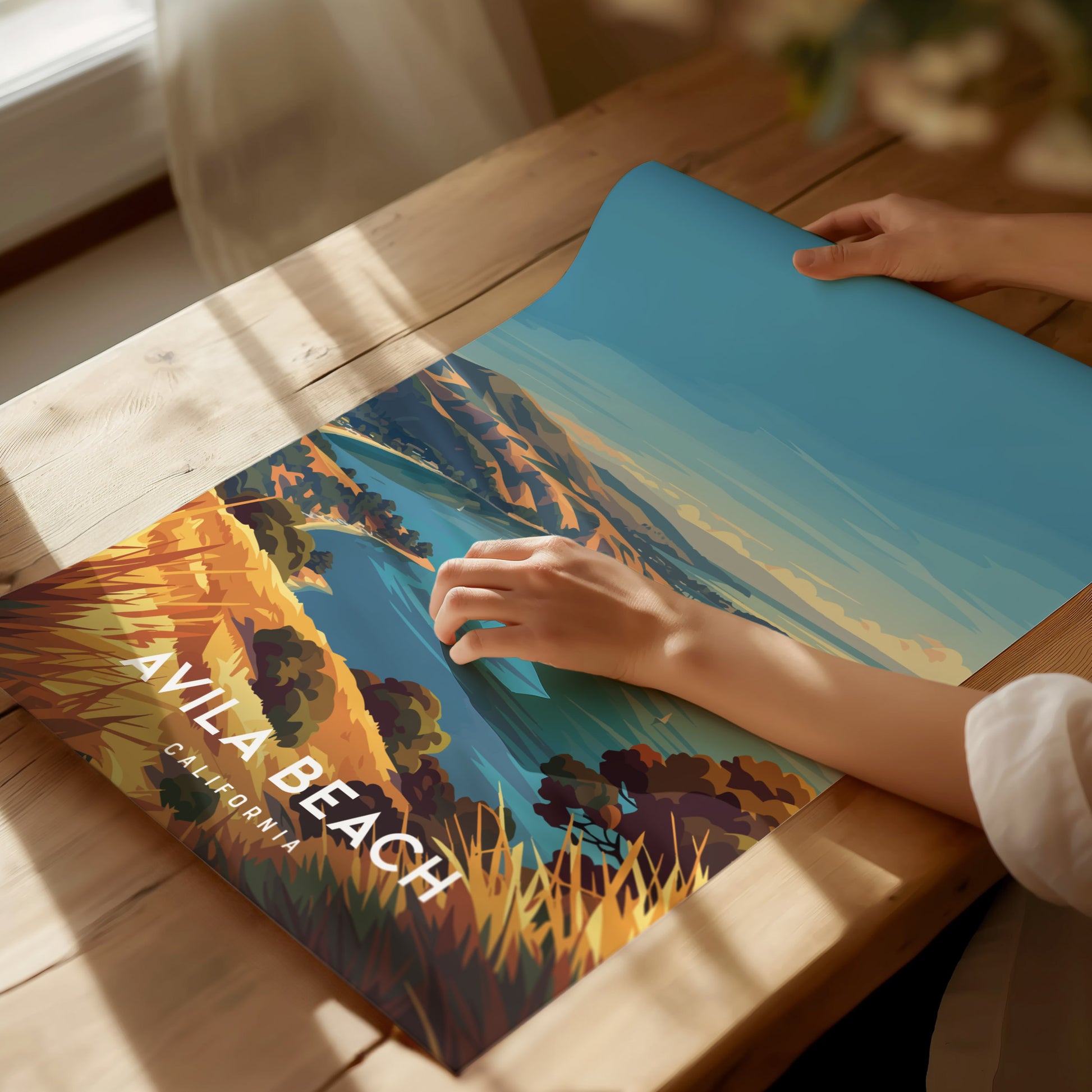 Avila Beach, California Poster | Golden Shore & Pier Coastal Wall Art — giclée print detail on matte paper
