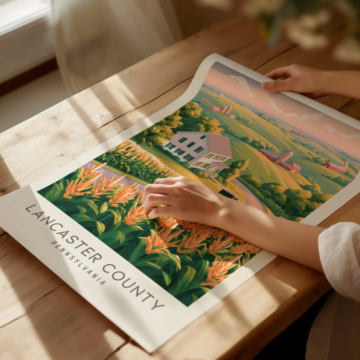 Lancaster County Matte Border Poster | Pennsylvania Destination Print Travel Wall Art — giclée print detail on matte paper
