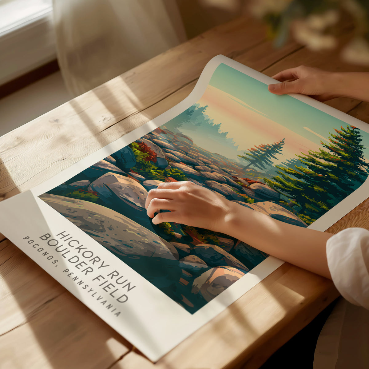 Hickory Run Boulder Field Matte Border Poster | Poconos, Pennsylvania Travel Wall Art — giclée print detail on matte paper