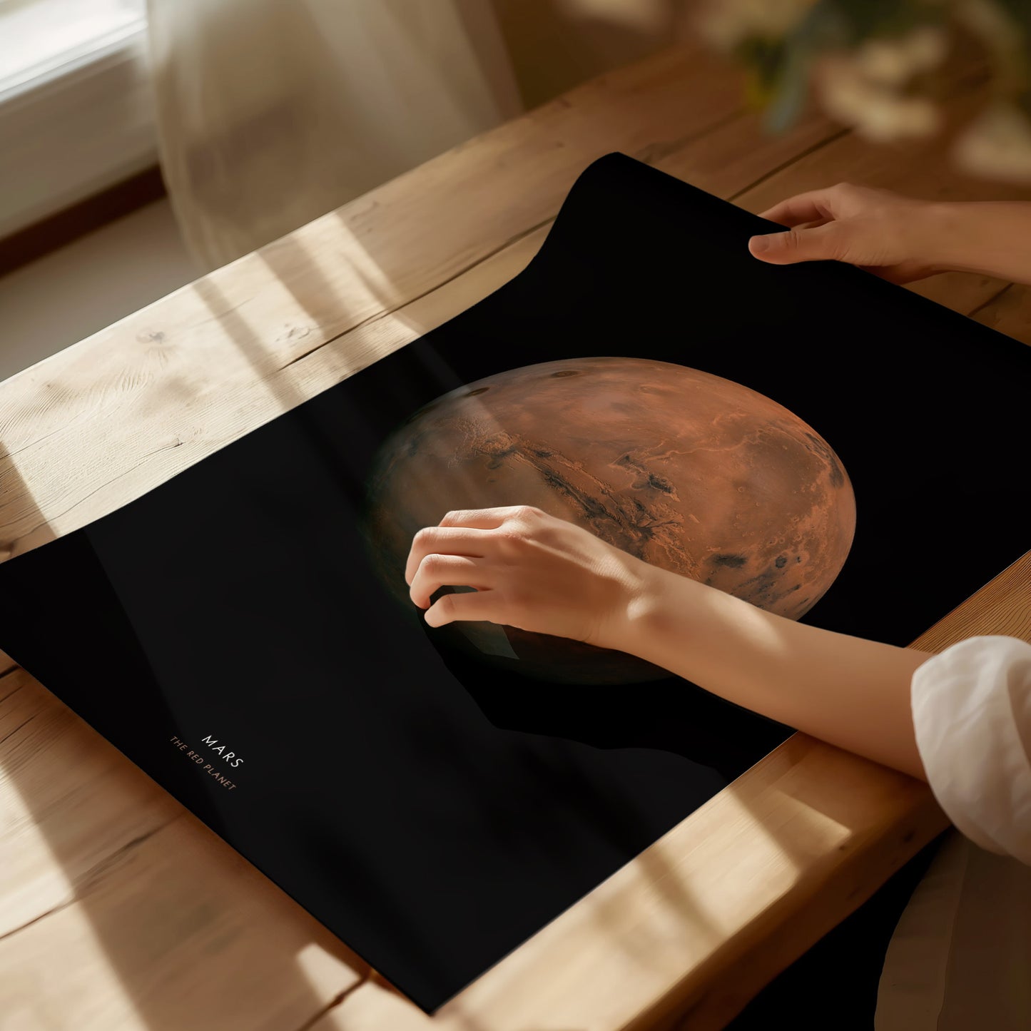 Unframed Mars NASA poster printed on matte archival paper laid flat on a tabletop