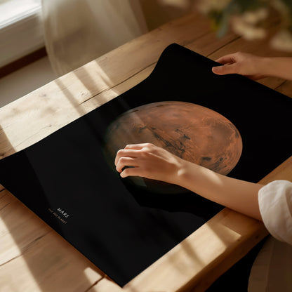 Unframed Mars NASA poster printed on matte archival paper laid flat on a tabletop