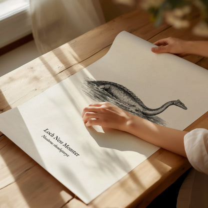 Loch Ness Monster Poster | Vintage Nessiteras rhombopteryx Zoological Illustration Wall Art — giclée print detail on matte pa