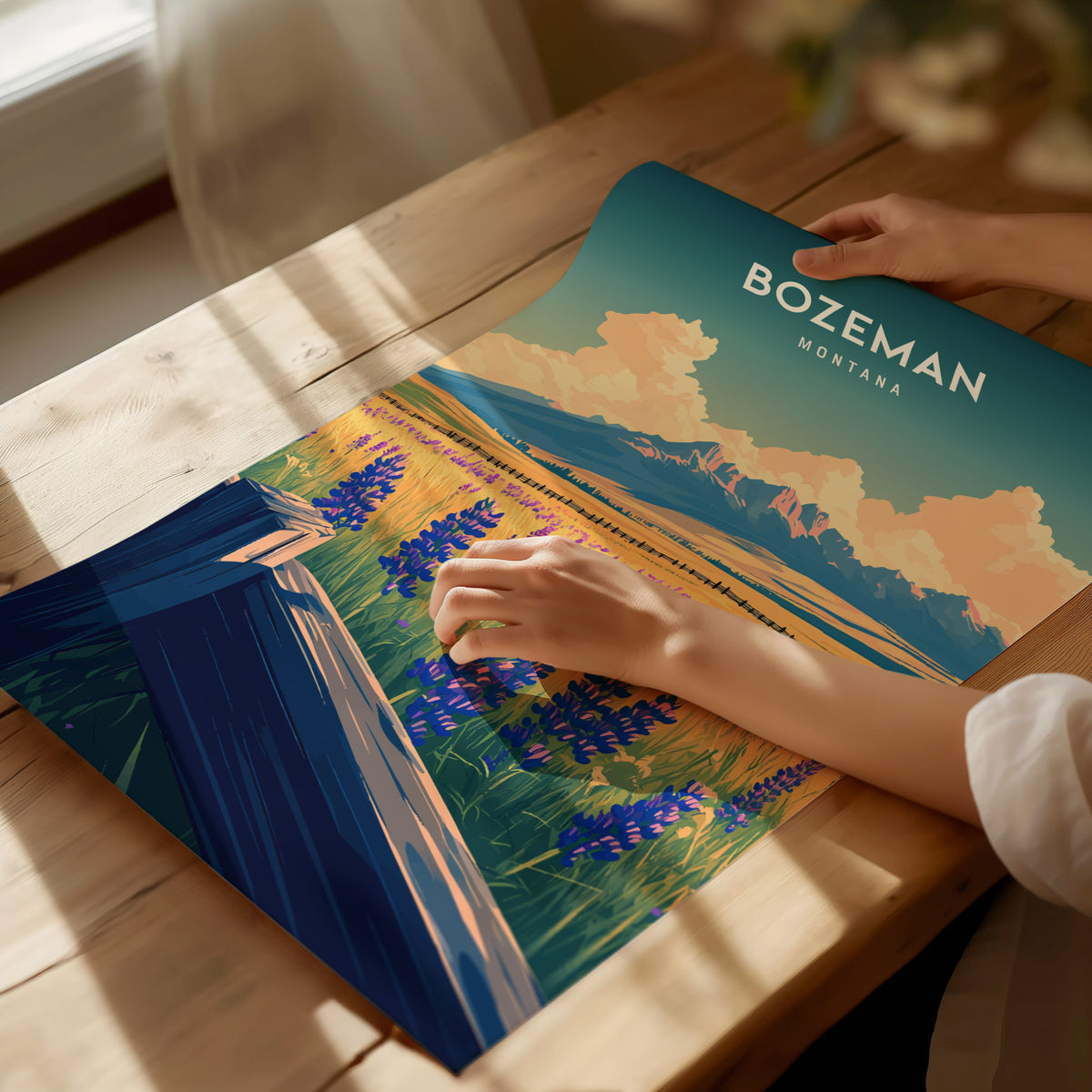 Bozeman, Montana Poster | Mountain Valley Adventure Wall Art — giclée print detail on matte paper