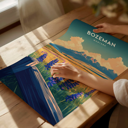 Bozeman, Montana Poster | Mountain Valley Adventure Wall Art — giclée print detail on matte paper