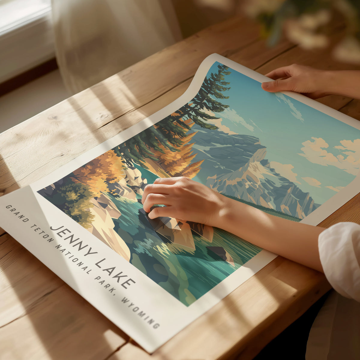 Jenny Lake Matte Border Poster | Grand Teton National Park, Wyoming Travel Wall Art — giclée print detail on matte paper