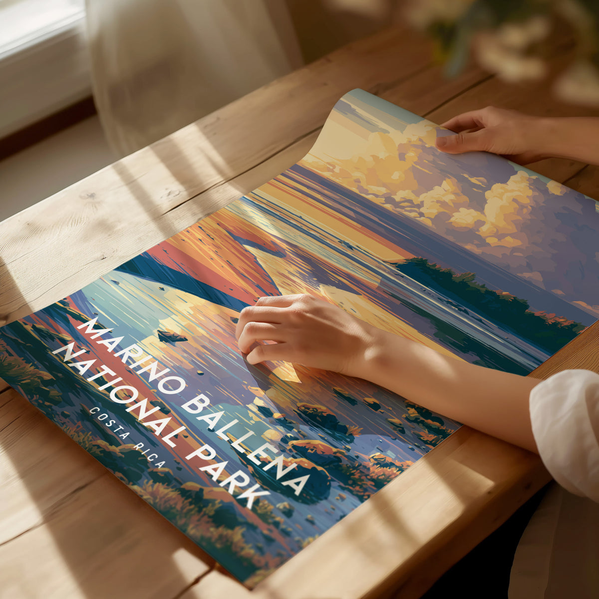 Marino Ballena National Park, Costa Rica Poster | Whale Tail Beach Tropical Wall Art — giclée print detail on matte paper
