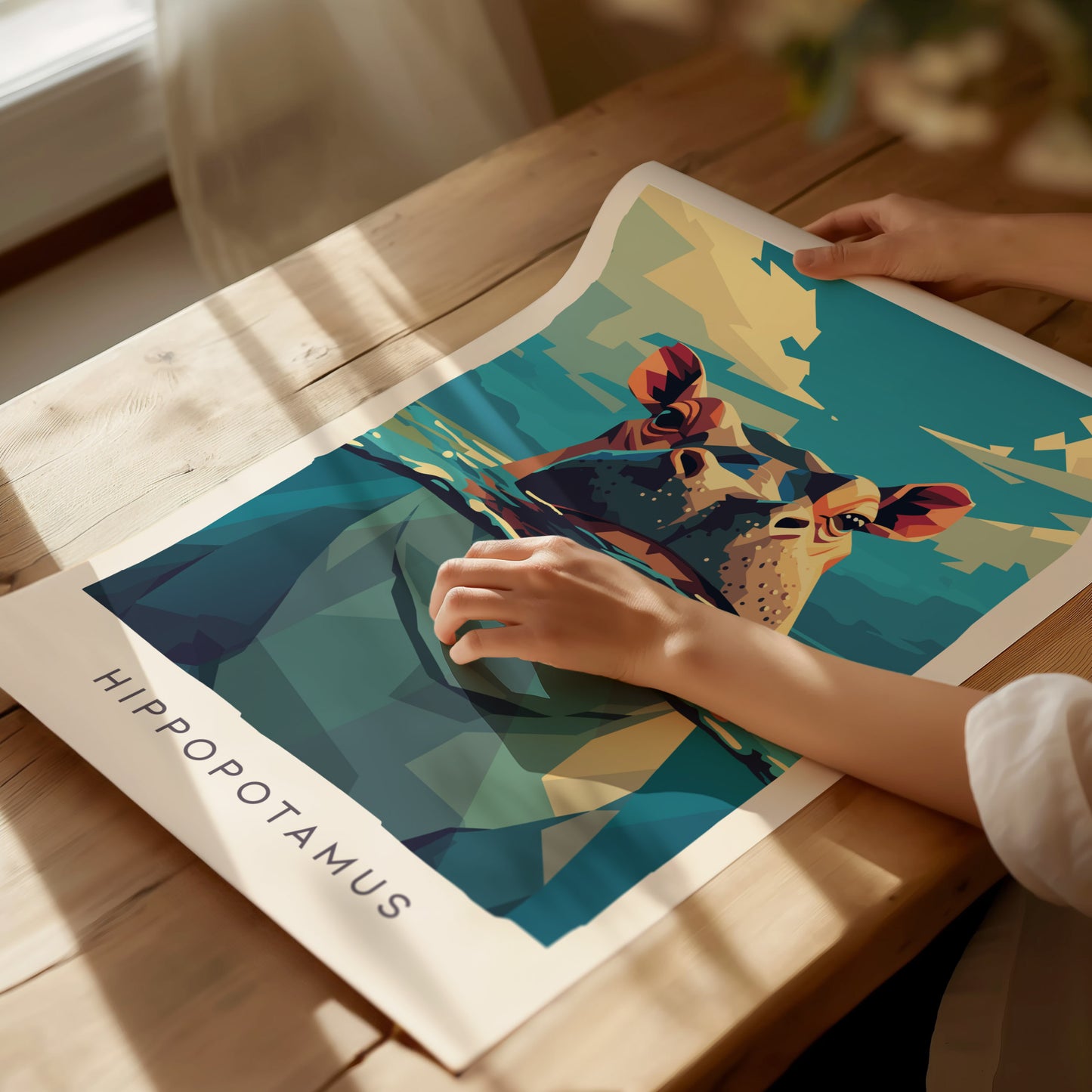 Hippopotamus, Africa Poster | Majestic River Wildlife Wall Art — giclée print detail on matte paper